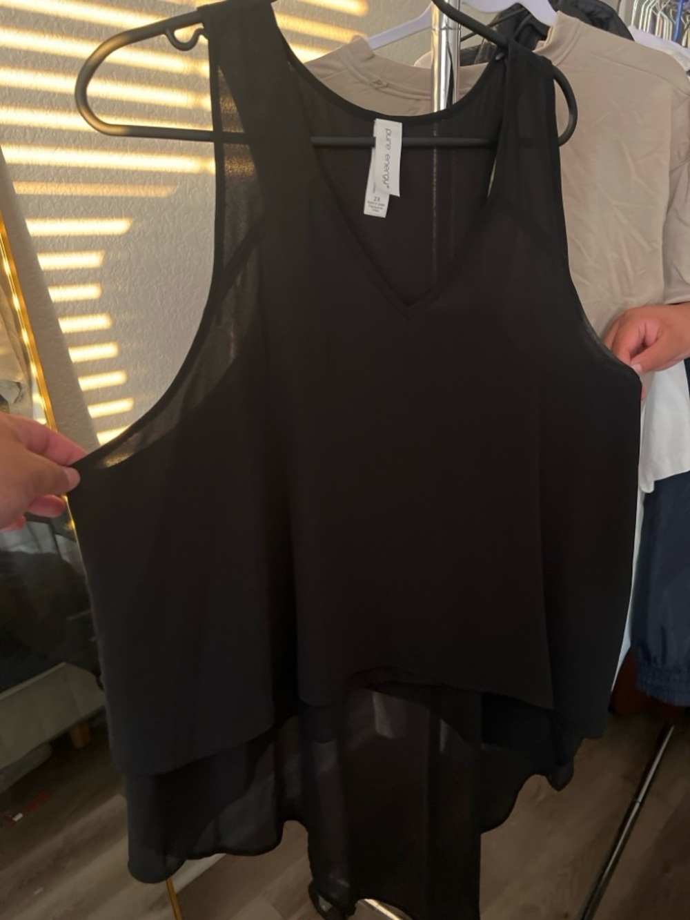 Pure Energy Black Sheer Layered V-Neck Camisole